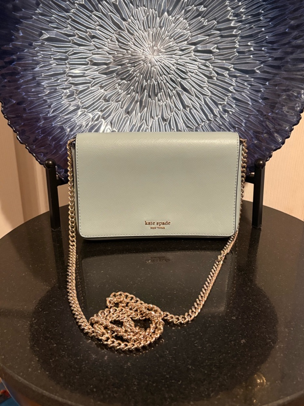 Kate Spade Small Light Blue Leather Crossbody Bag w/ Chain Strap - Picture 2 of 9